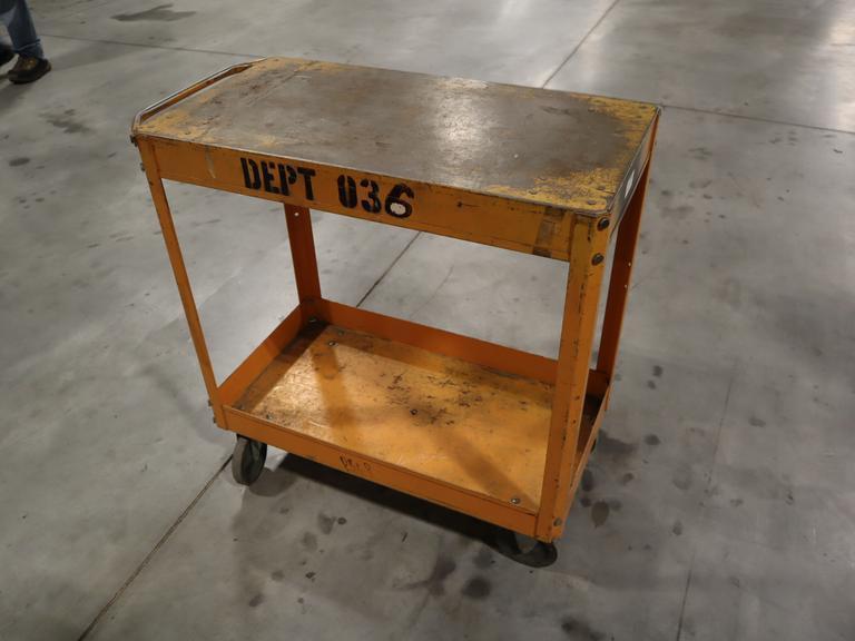 Metal Orange Rolling Shop Cart- Auction Item