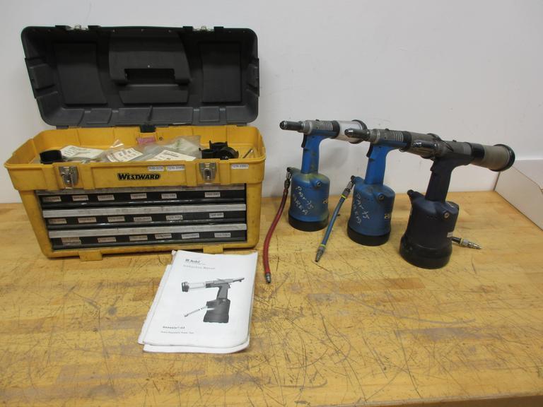 Avdel G3 Genesis Pneumatic Rivet Guns with Toolbox of Spare Parts, Manuals- Auction Item