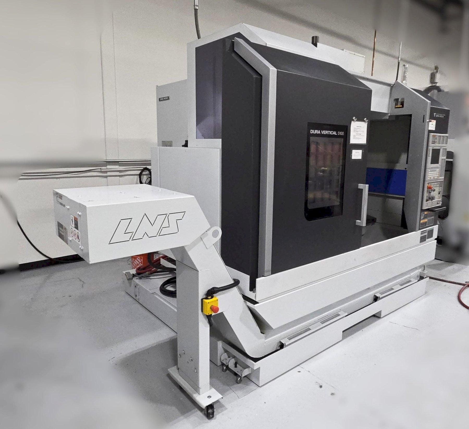 DMG Mori DuraVertical 5100 CNC Vertical Machining Center 2015, DDRT-200 4TH Axis Rotary Table, LNS Chip Conveyor, Renishaw Probe, Chip Blaster High Pressure Coolant