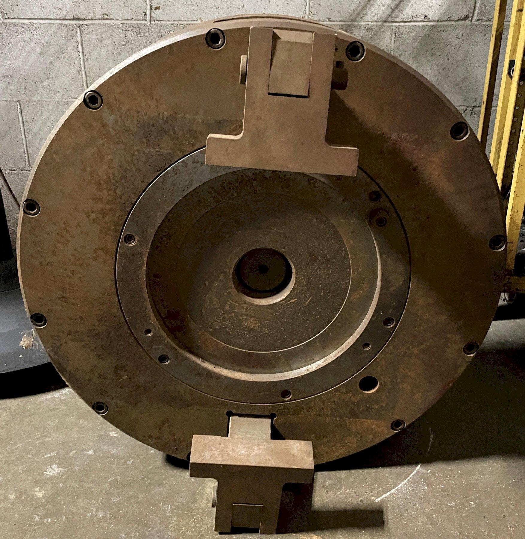 29" WOODWORTH 2-JAW SPECIAL CLAMPING FIXTURE with 2-Set Hydraulic Clamping Jaws, New 1983. From a Cincinnati Milacron 282 NC Chucker.