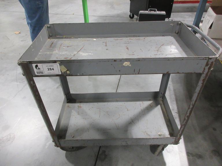 Steel Shop Cart, Rolling 2 Shelves- Auction Item