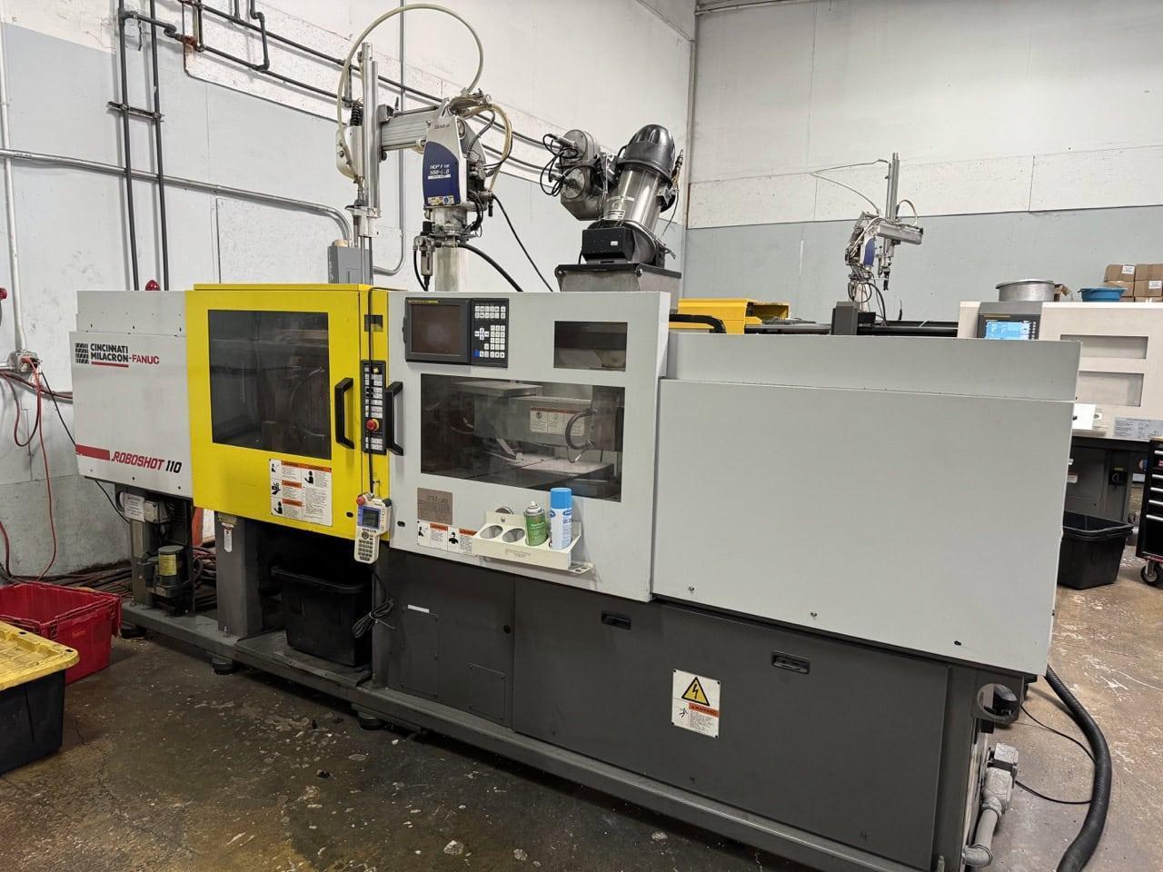 110 Ton 8 oz Cincinnati Roboshot Milacron, 1999 – Screw and Barrel Replaced, 2′ x 2′ Platen