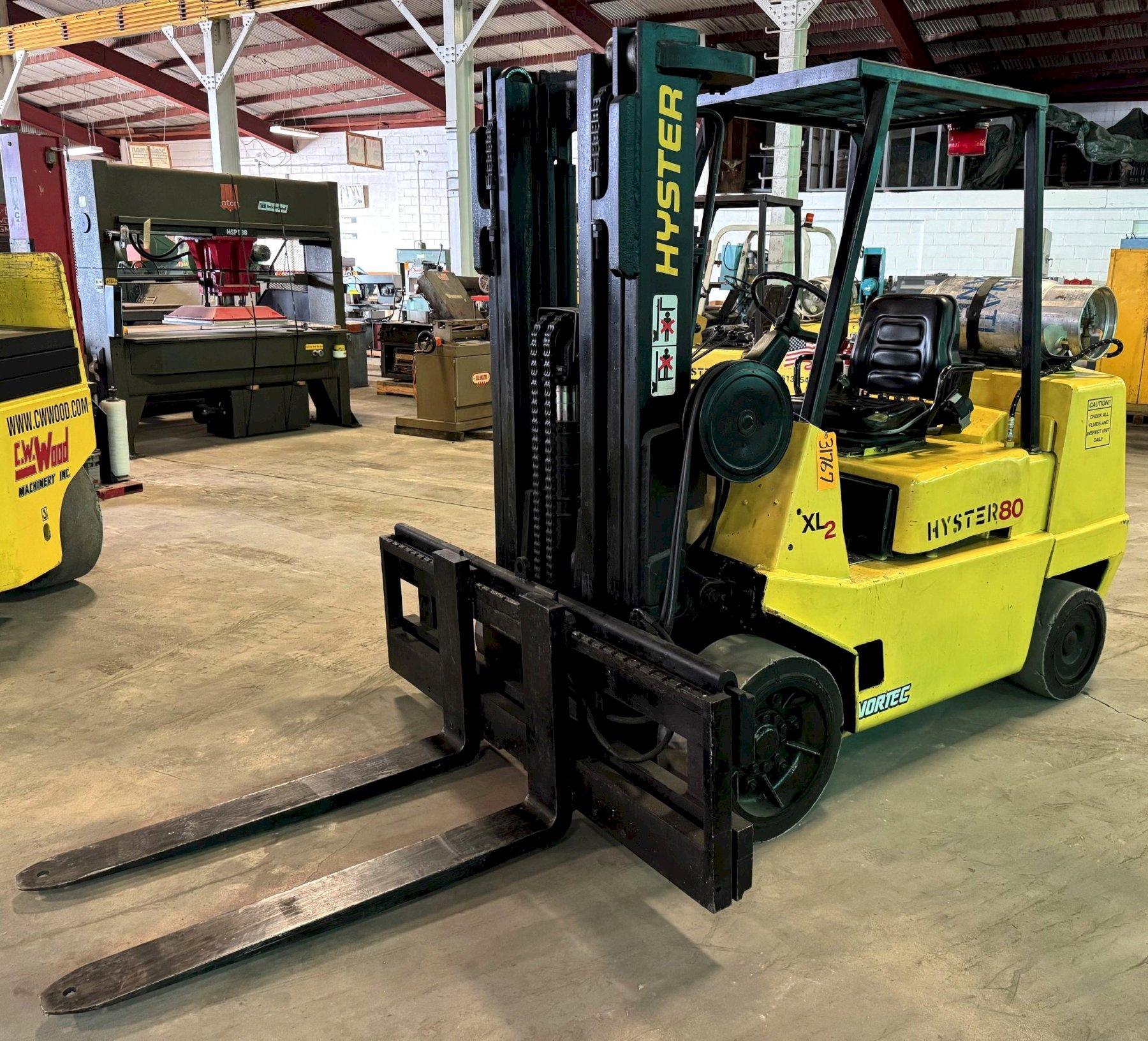 8000 Lb. Hyster Lift Truck S80XL, LP, Triple Stage, Wide Carriage, Clean