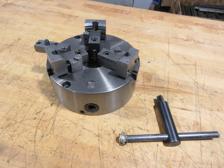 8" 3-Jaw Scroll Chuck with Specialty Soft Jaws, 2.5" Through Hole, Direct Mount, with T-Handle- Auction Item