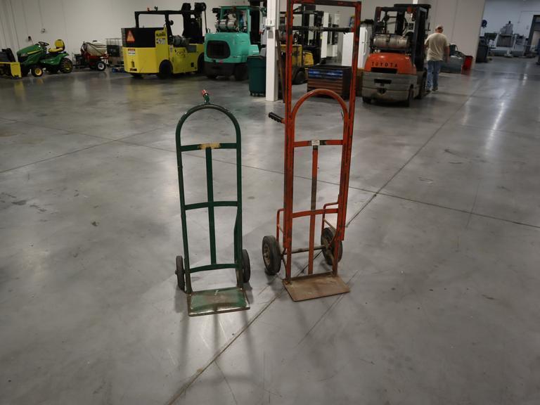 2 Wheel Moving Dolly Carts, (2pcs) Both with Hard Rubber Tires, (1) Has Welded Height Extension.- Auction Item