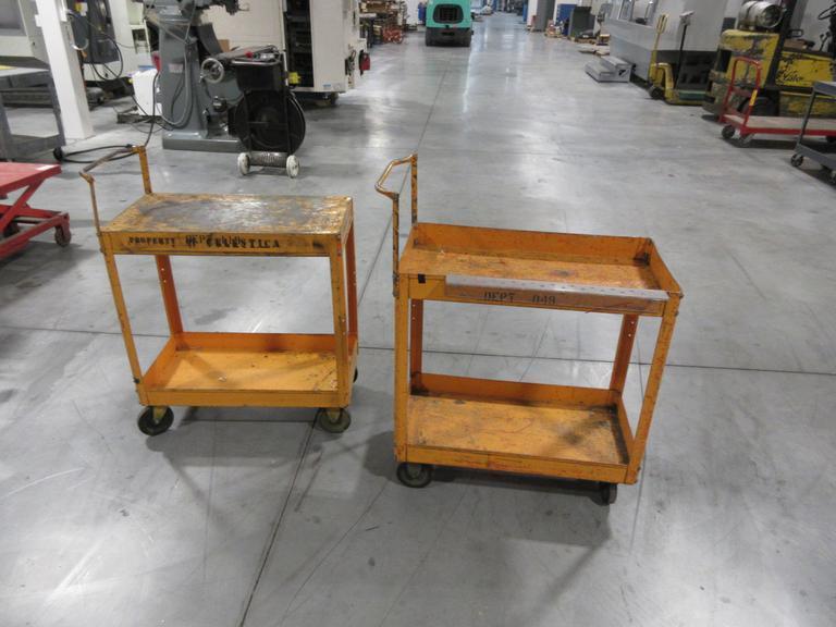 Steel Rolling Shop Carts (2x) with 2 Shelves and Elevated Handle for Ergonomic Handling- Auction Item