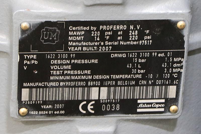 ATLAS COPCO Rotary Screw Air Compressor, Model GA37 VSD