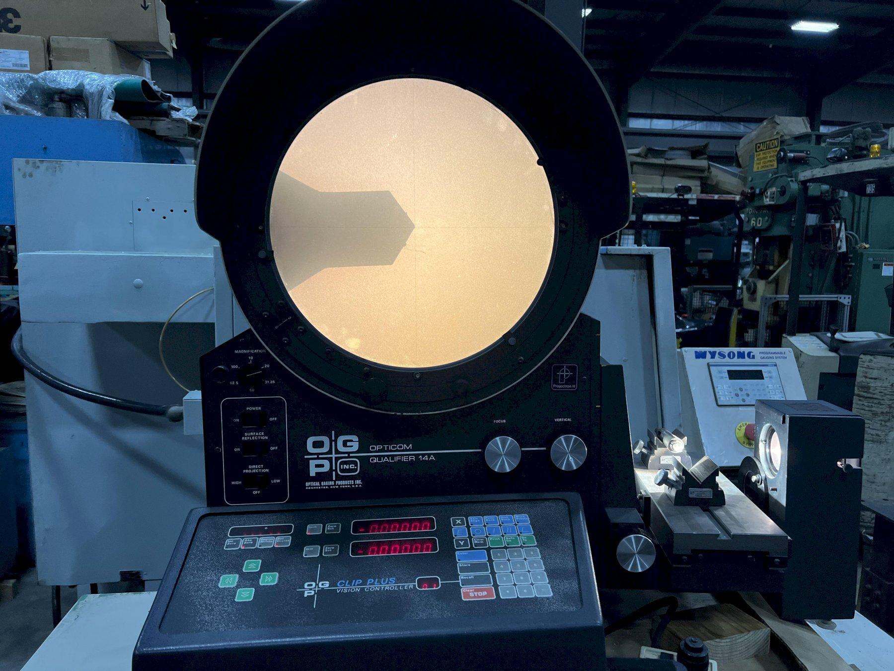 OPTICAL GAUGING PRODUCTS, OGP 14" OPTICAL COMPARATOR,  MODEL OQ-14A, 10X, 20X, 50X LENSES, 1992