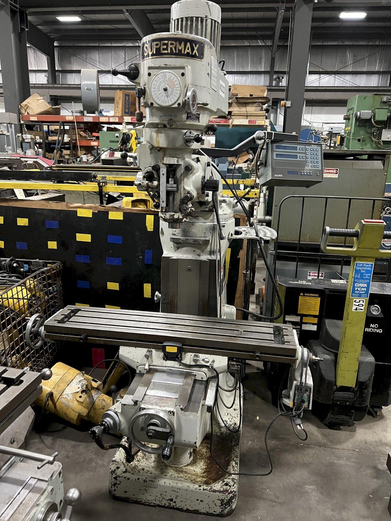 SUPERMAX VERTICAL MILLING MACHINE, MODEL YC-1 1/2VA, 9 x 42 IN. TABLE, 60-4200 RPM, DRO, 1983