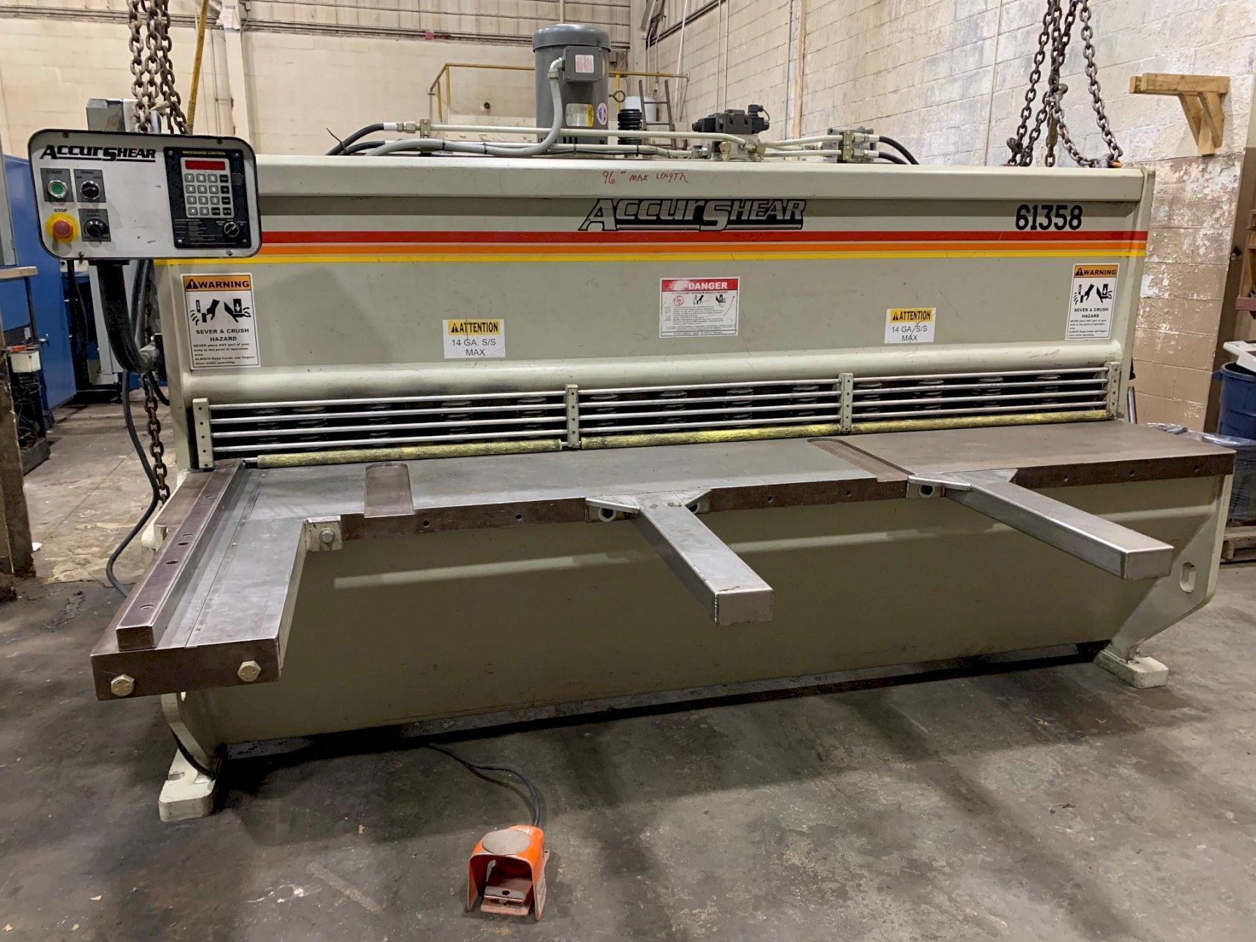 Accurshear Model 61358 8' x 10 Gauge Hydraulic Shear