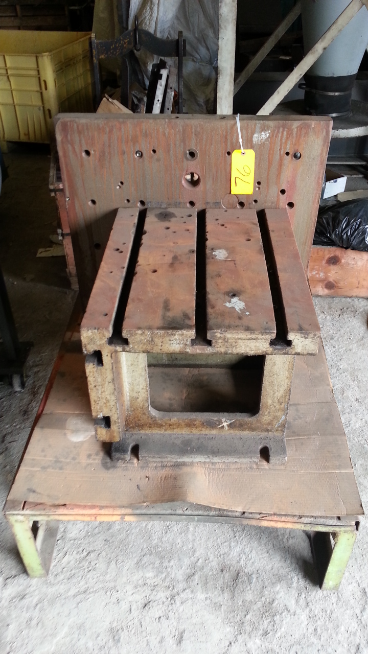 1 - PREOWNED T SLOTTED BOX TABLE 20.5 in X 24 in TOP, SIDE 14.5 in X 24 in, ANGLE PLATE DRILLED & TAPPED 31 in X 30.5 in H X 18.25 in BASE 2 in THICK