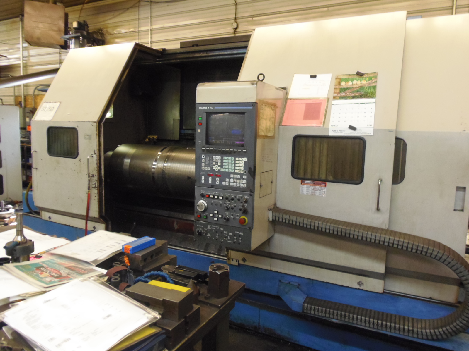 MAZAK SLANT 50N, 31" X 129", MAZATROL TPLUS, 15" 3 JAW, CHIP CONVEYOR, 1994