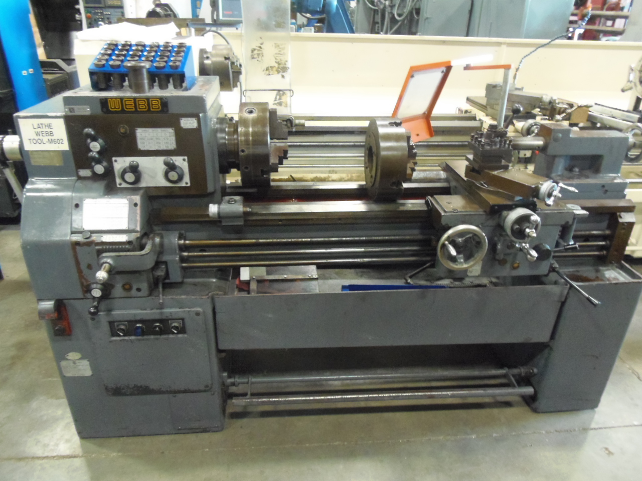 15 X 40 WEBB ENGINE LATHE,  THREADING, 3 & 4 JAW CHUCKS, COLLET CHUCK WITH COLLETS, TOOL POST, 1998