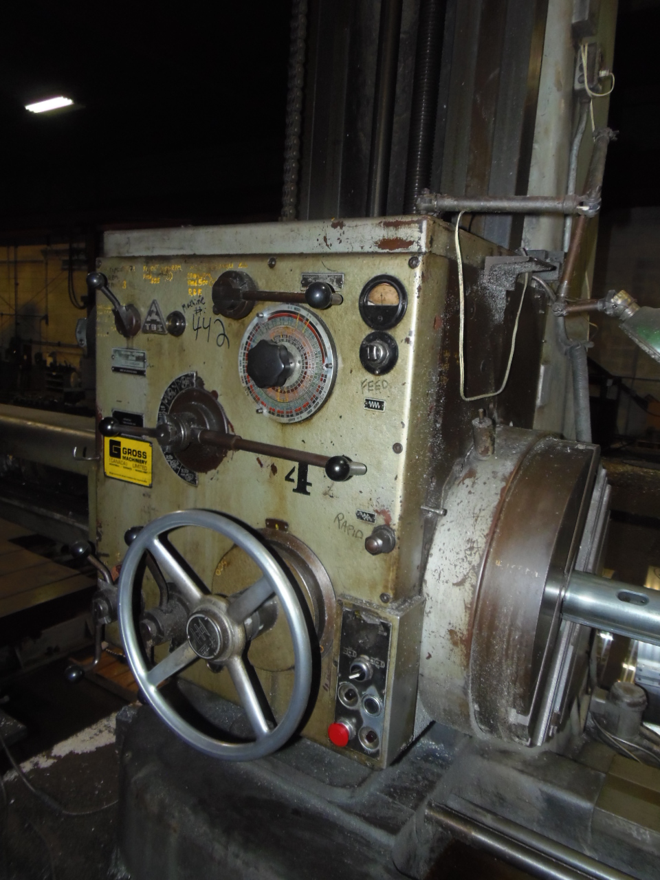 3.93" TOS HORIZONTAL TABLE TYPE BORING MILL, MODEL H100A, 49" x 49" TABLE, 6-900 RPM, 1965