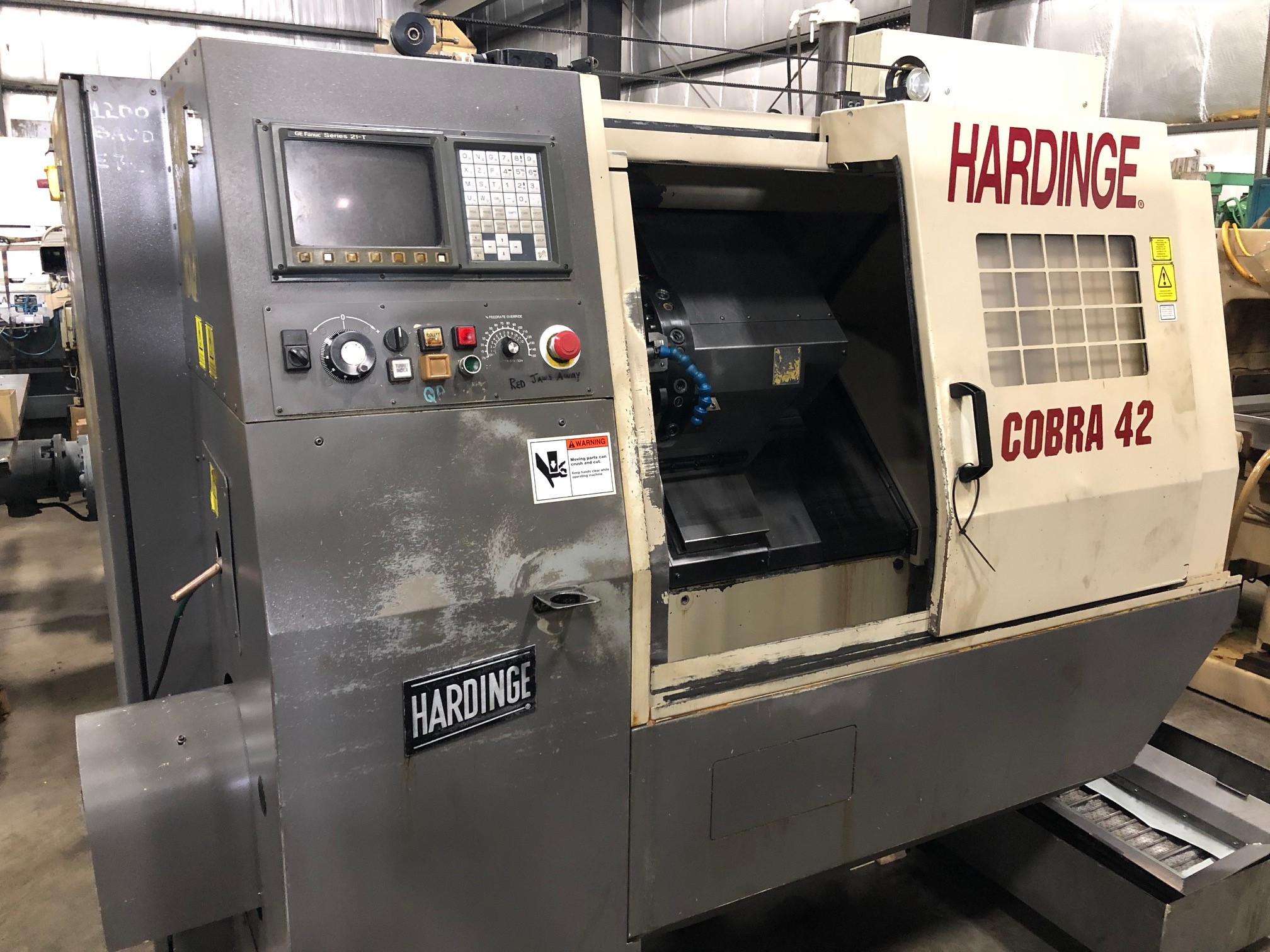 HARDINGE COBRA 42 , FANUC 21T CONTROL, CHIP CONVEYOR, TURRET, CHUCKER, 5000 RPM, 1997