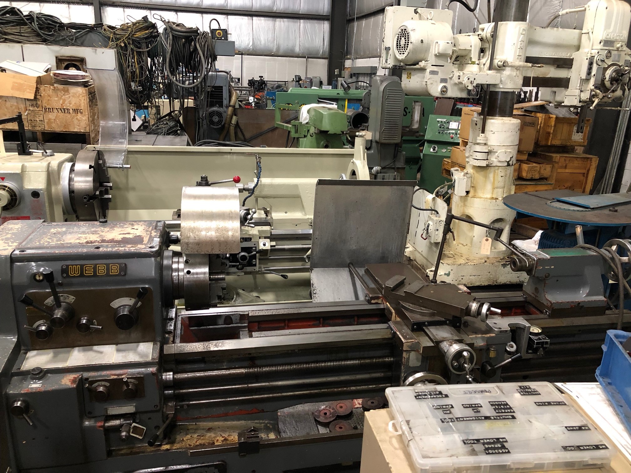 WEBB 15" X 40" ENGINE LATHE, 1983, 5 HP, TAILSTOCK, FOOT PEDAL BRAKE