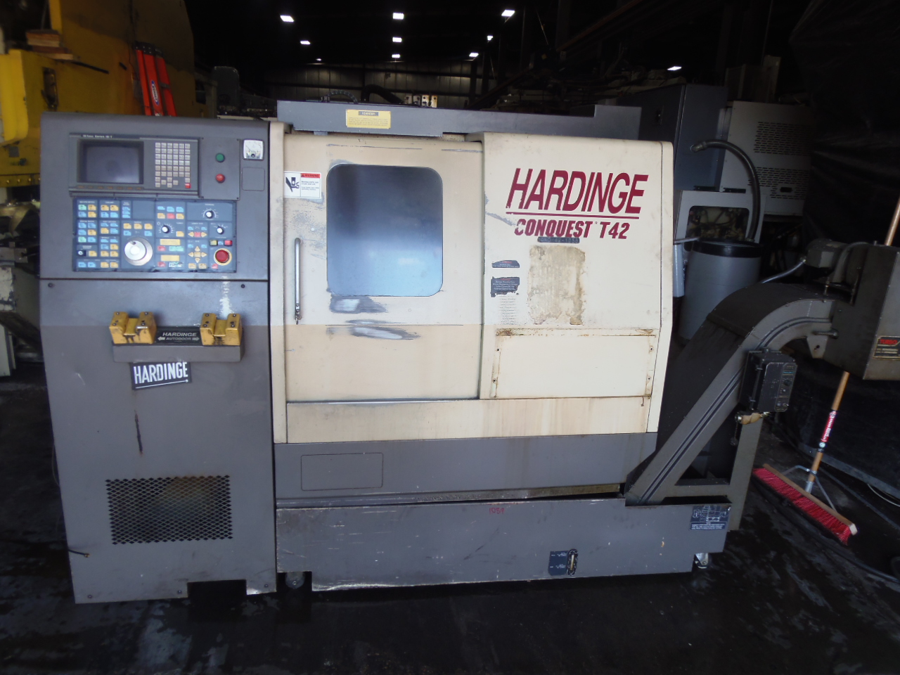 HARDINGE CONQUEST 42 , FANUC 18T CONTROL, CHIP CONVEYOR, TURRET, TAILSTOCK, 5000 RPM, 1997