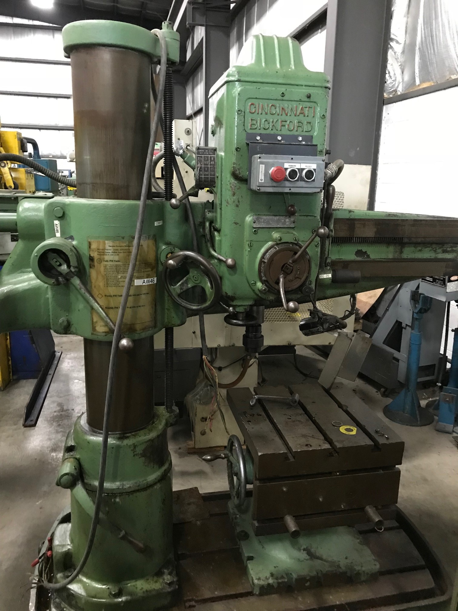 3' x 9" CINCINNATI BICKFORD, RADIAL ARM DRILL, 3 HP MOTOR