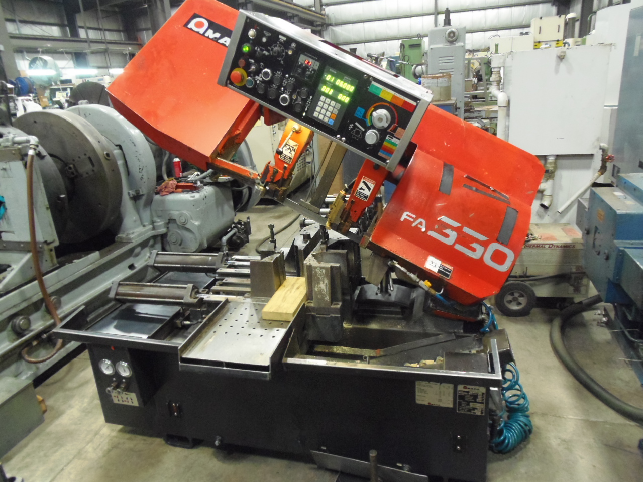 13" x 13" AMADA HFA-330 HORIZONTAL BANDSAW, 1.25" x .042" x 13' 6" BLADE, STROKE FEED 19.68",  1993