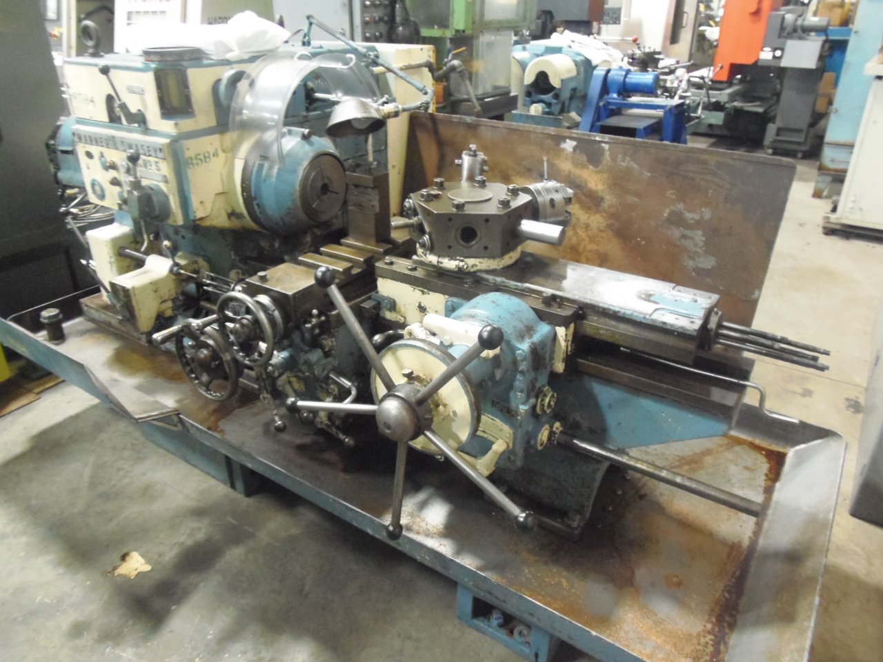 WARNER & SWASEY #5 TURRET LATHE, 5" BORE, 4.5" BARFEED, 1000 RPM, THREADING HEAD