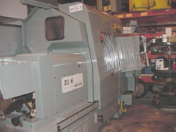 MORI SEIKI SL-6B, 35" SWING, 22" OVER CARRIAGE, FANUC 10T, 4.5" LNS BARFEED, 12 STATION TURRET