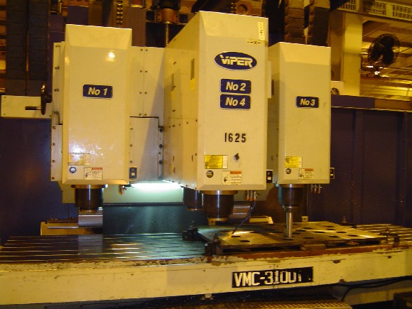 MIGHTY VIPER VMC-3100, 4 HEAD, 120"-X, 39"-Y, 35"-Z, 42" x 145" TBL, 50 TAPER, 4000 RPM, FANUC 18Mi, 2000