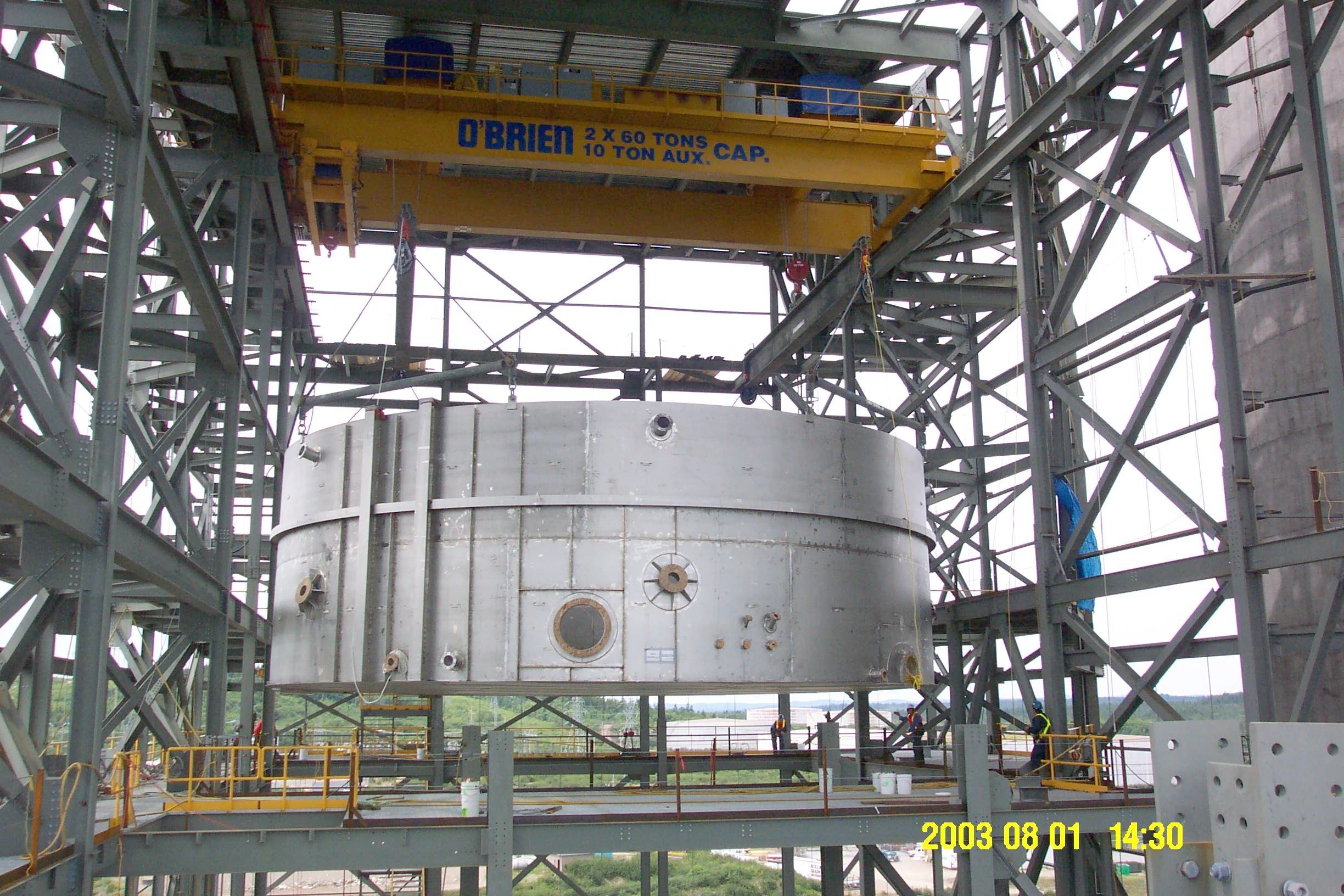 120 TON , 59' SPAN, INSIDE/OUTSIDE, 2-60 TON HOISTS, RADIO CONTROLLED, 2002
