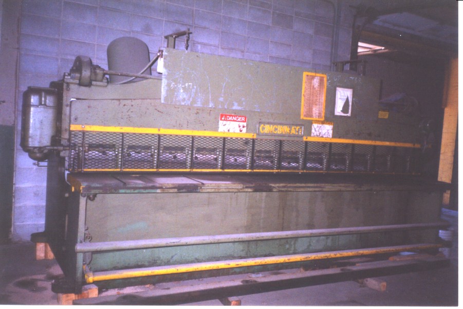 1/4" x 12' CINCINNATI 1810, MECHANICAL, 60 SPM, ROMBG, 6' SQ. ARM, 10 HP, 2 FRONT SHEET SUPPORTS, 1955