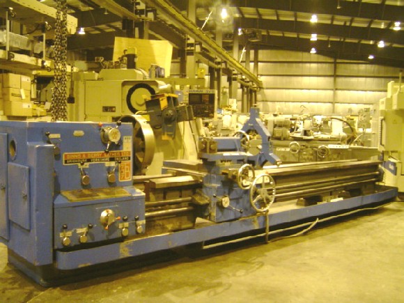 28" x 168" BINNS & BERRY, 3.5" HOLE, 634 RPM, IN/MM, 24" 4-JAW CHK, STEADY REST, TAILSTOCK