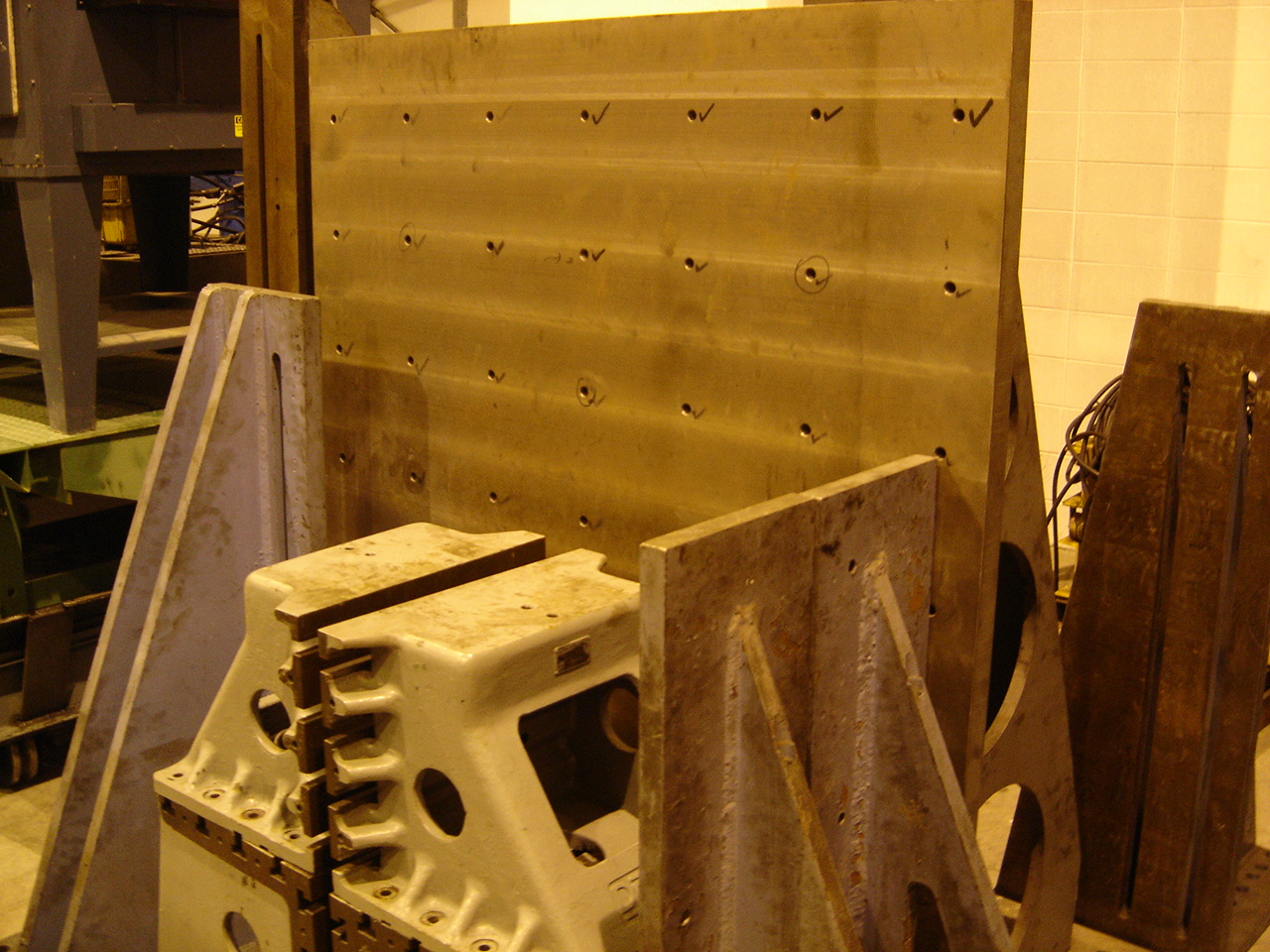 ANGLE PLATE, 60"W x 74"H x 2" THICK FACE, 36"D x 60"W BASE, DRILLED AND TAPPED HOLES