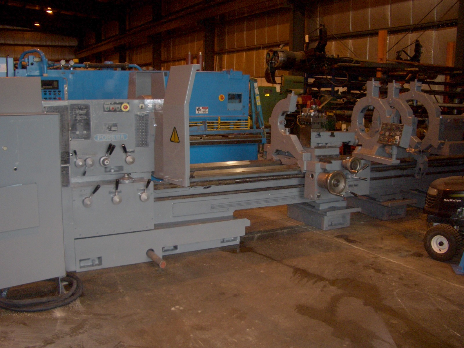 36" x 157" POREBA, 12" BORE, 900 RPM, 1994, IN/MM THREADING, TOOL POST, STEADY RESTS, RAPID TRAVERSE