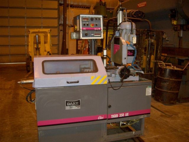 14" DAKE, MDL TIGER-350AX, SYSMAC 028K PROGRAMMABLE CONTROLLER, 6" MAX. VICE, 2000
