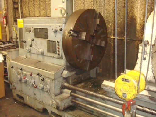 37" X 14' MEUSER ENGINE LATHE, 52" SWING IN GAP,  3 15/16" SPINDLE BORE,  35" 4 JAW, TAPER ATTACHMENT