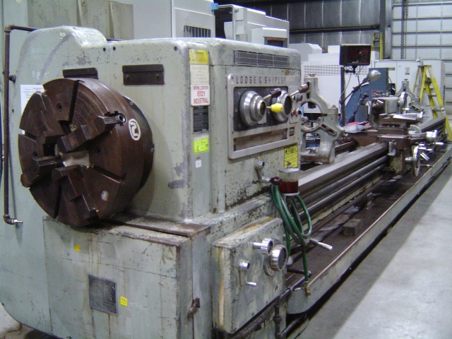 28" X 222" LODGE & SHIPLEY, 9" SPINDLE BORE, FRONT & REAR 4 JAW CHUCKS, TAPER, DIGITAL READOUTS