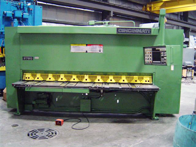 3/8" x 10' CINCINNATI 3750 CNC HYDRAULIC SHEAR, FRONT AND REAR GAUGING, 10' POWER SQUARING ARM, REAR CONVEYOR, 1985