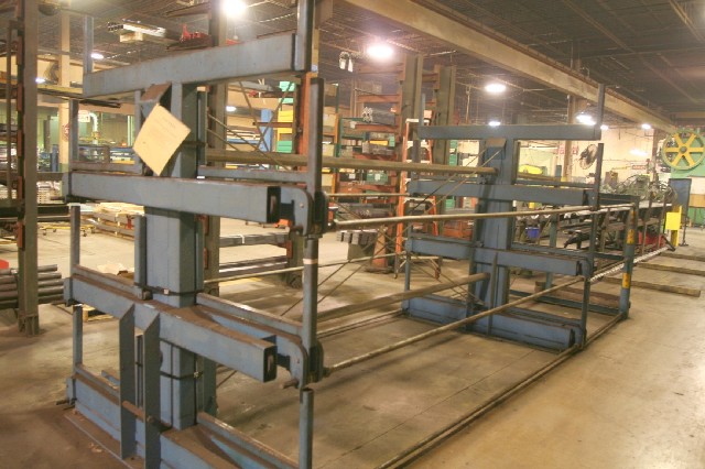 CRANK OUT RACK, 36" X 24' STEEL STORAGE RACK, OVERALL LENGTH 20', OVERALL WIDTH 78", 3 CRANK OUT SHELVES PER SIDE, 10,600 LBS PER SHELF