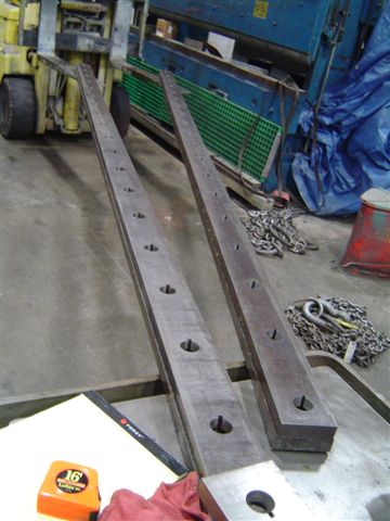 1 set shear blades, 148" x 1" x 3 5/8", 19 holes on 8" centers