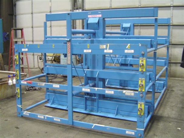 CRANK OUT RACK, 36 IN. X 12 FT STEEL STORAGE RACK, OVERALL LENGTH 12 FT, OVERALL WIDTH 78 IN., 3 CRANK OUT SHELVES PER SIDE, 8400 LBS PER SHELF