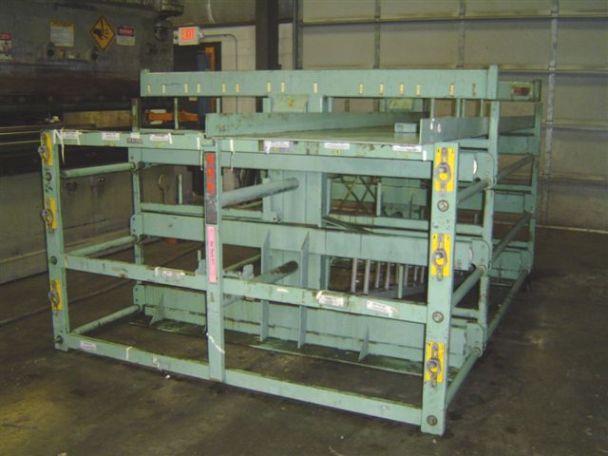 CRANK OUT RACK, 36" X 12' STEEL STORAGE RACK, OVERALL LENGTH 12', OVERALL WIDTH 78", 3 CRANK OUT SHELVES PER SIDE, 8400 LBS PER SHELF