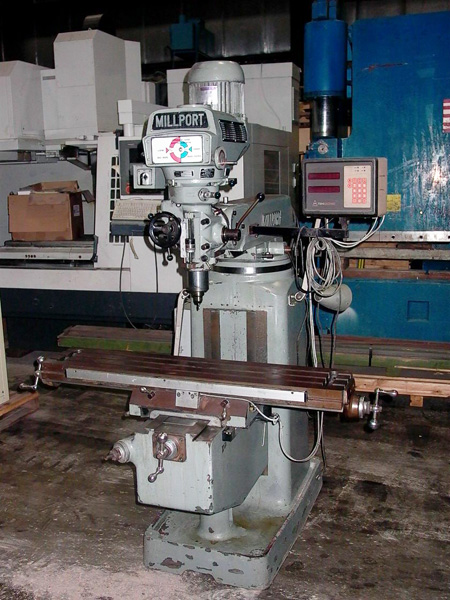 MILLPORT VERTICAL TURRET MILLING MACHINE, 3KVH, 10 IN. X 50 IN. TABLE, 2 AXIS DRO, 3 HP VARIABLE SPEED, 60-4250 RPM