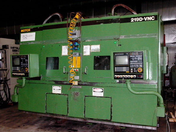 MOTCH 219D-VNC, TWIN - VERTICAL TURRET LATHE, (2) 6 POSITION TURRETS, (2) 16" SMW CHUCKS, A/B 8200 CONTROLS, 19" SWING, 50 HP MOTORS, 