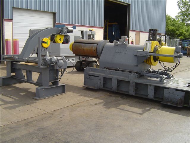 20,000 LB, LEWIS UNCOILER,  48" WIDTH, HYDRAULIC EXPANSION, SLIDE BASE, POWERED, 18" -24" WITH FILLER PLATES
