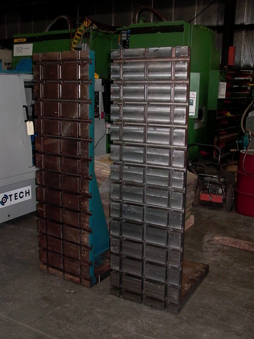 ANGLE PLATES, 24" X 78" STEEL T-SLOTTED, MATCHING SET, 3 TOP TO BOTTOM AND 13 HORIZONTAL T-SLOTS