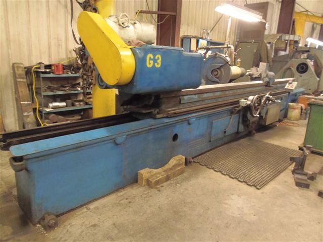 18" X 144" NORTON, PLAIN CYLINDRICAL GRINDER, 3 STEADIES, HYD TABLE FEED, VARI SPEED ON WORKHEAD
