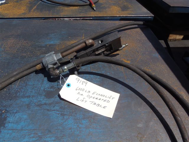 ECONO LIFT AIR OPERATED LIFTING TABLE, 50" X 60", 6000LB. CAP, SAFETY SKIRT, 36" LIFT HEIGHT, FORK POCKETS, 2005