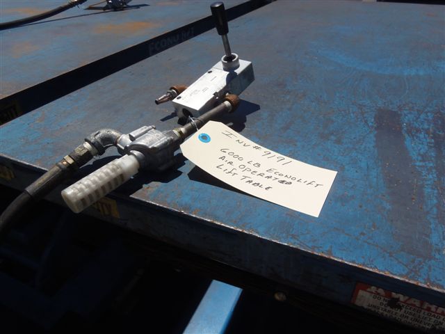 ECONO LIFT AIR OPERATED LIFTING TABLE, 50" X 60", 6000LB. CAP, SAFETY SKIRT, 36" LIFT HEIGHT, FORK POCKETS, 2005