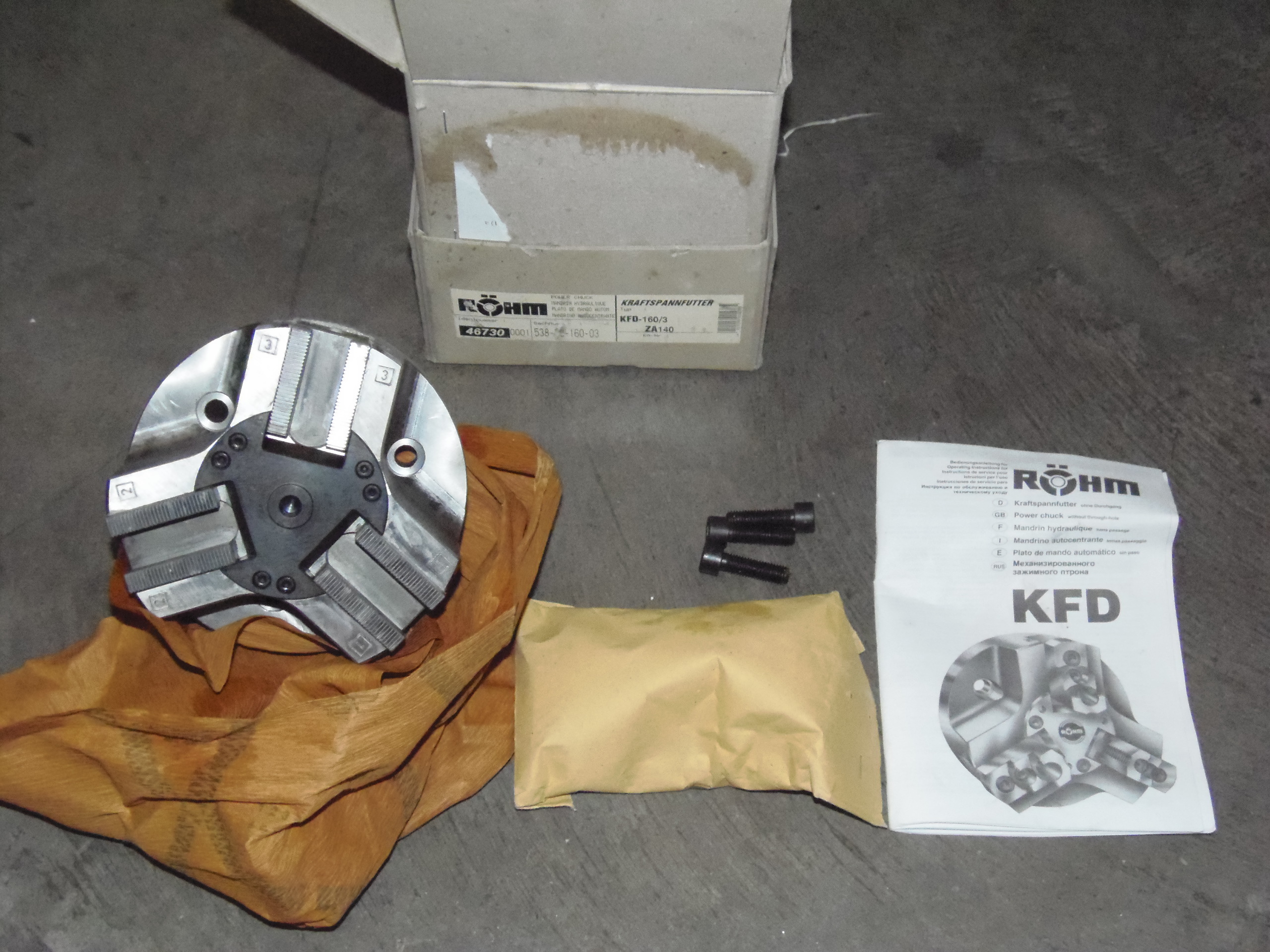  6.5" ROHM UNUSED KFD, ITEM 46730, 3 JAW POWER CHUCK