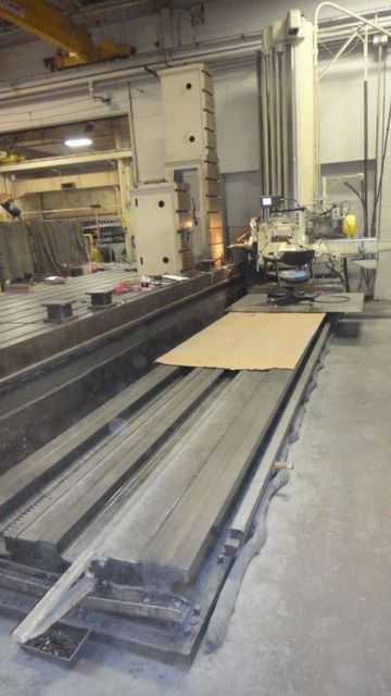 5" CIN. GILBERT, 96" VERTICAL, 240" HORIZ., 32" QUILL, 1,000 RPM, NEW 1956, 86" X 240" X 10" FLOOR PLATE, 3 AXIS READOUT, IN PLANT UNDER POWER