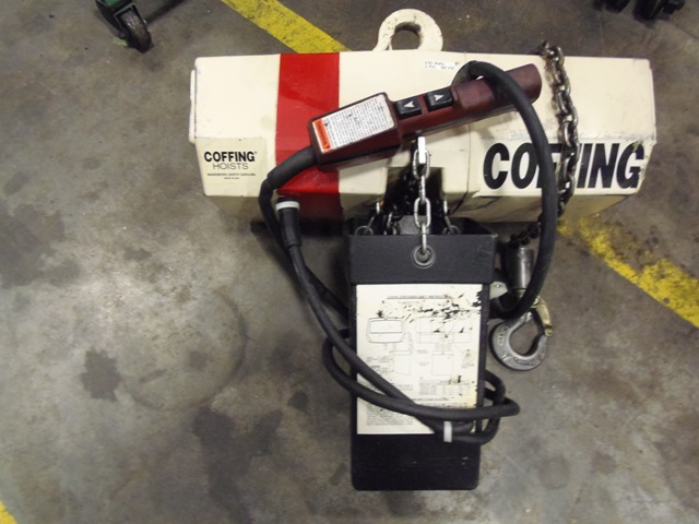 1 TON, COFFING, ELECTRIC CHAIN HOIST, PENDENT CONTROL, 12' LIFT CHAIN