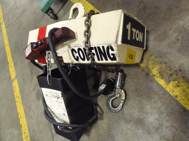 1 TON, COFFING, ELECTRIC CHAIN HOIST, PENDENT CONTROL, 12' LIFT CHAIN